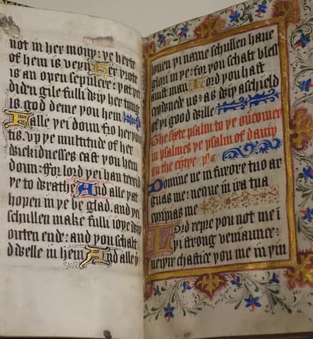An illuminated English Psalter from about 1500, open at Psalm 6, British Library