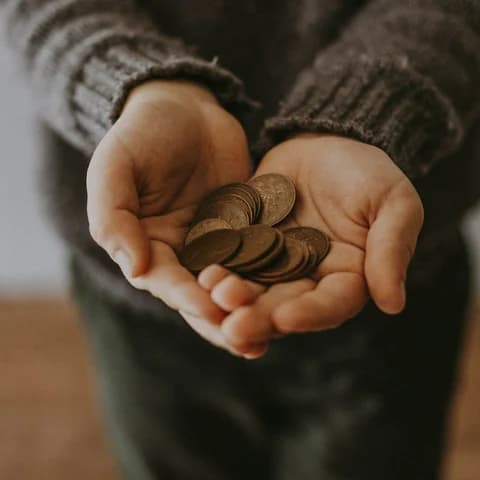 Cupped hands offering a few coins