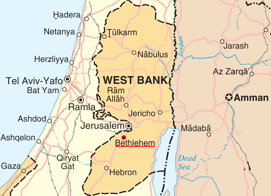 Map showing Bethlehem's location in the West Bank