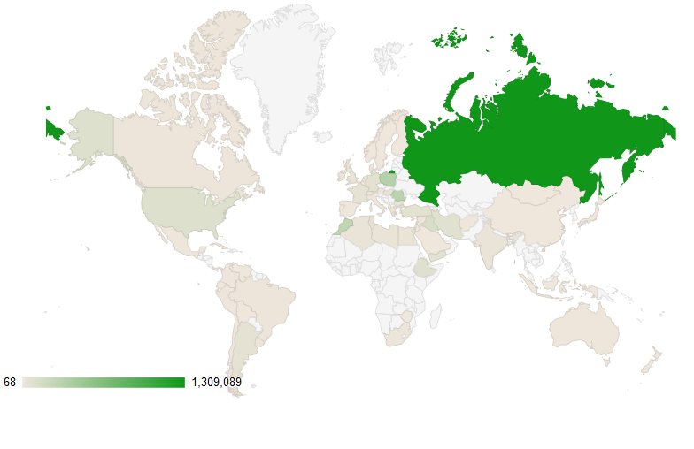 Map of immigration to Israel by country from 1882 to 2012