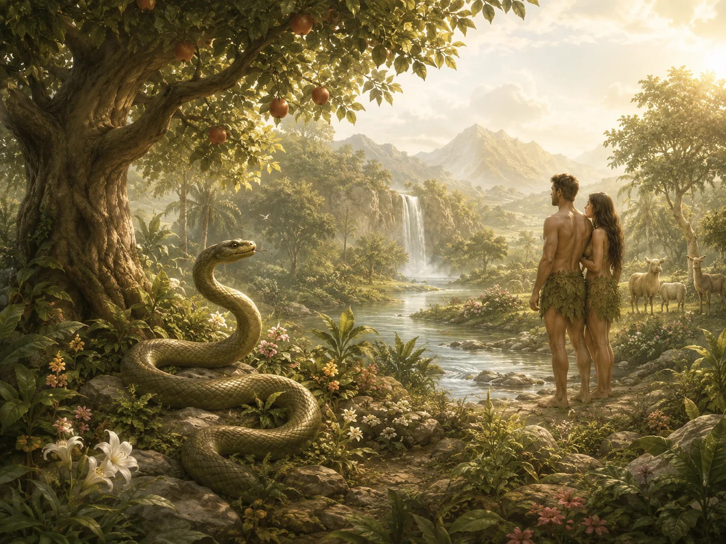 Eden garden scene with the serpent and the first couple